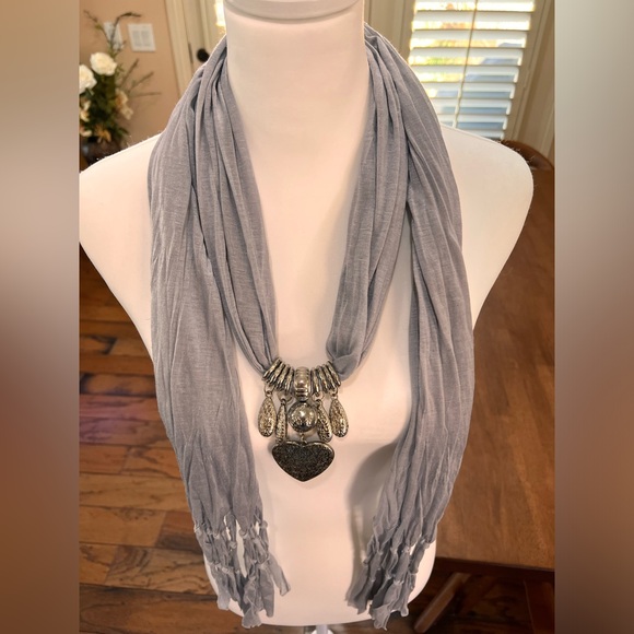 Jewelry Wrap Scarf, Light Gray with Charms - Picture 1 of 4